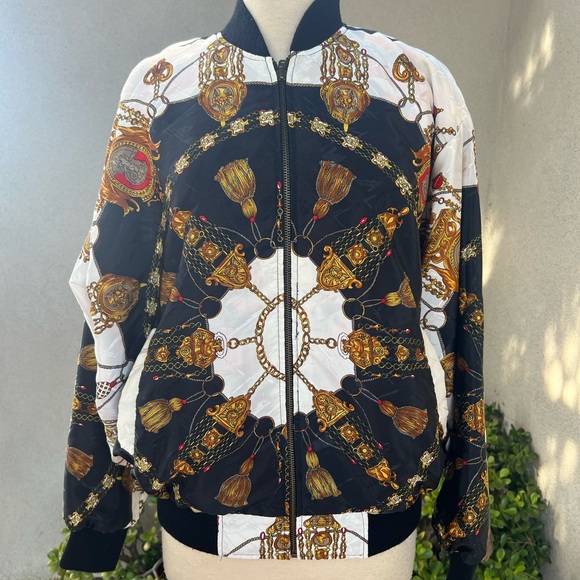Vintage reversible bomber jacket baroque print polyester Sz M/L - Picture 12 of 13